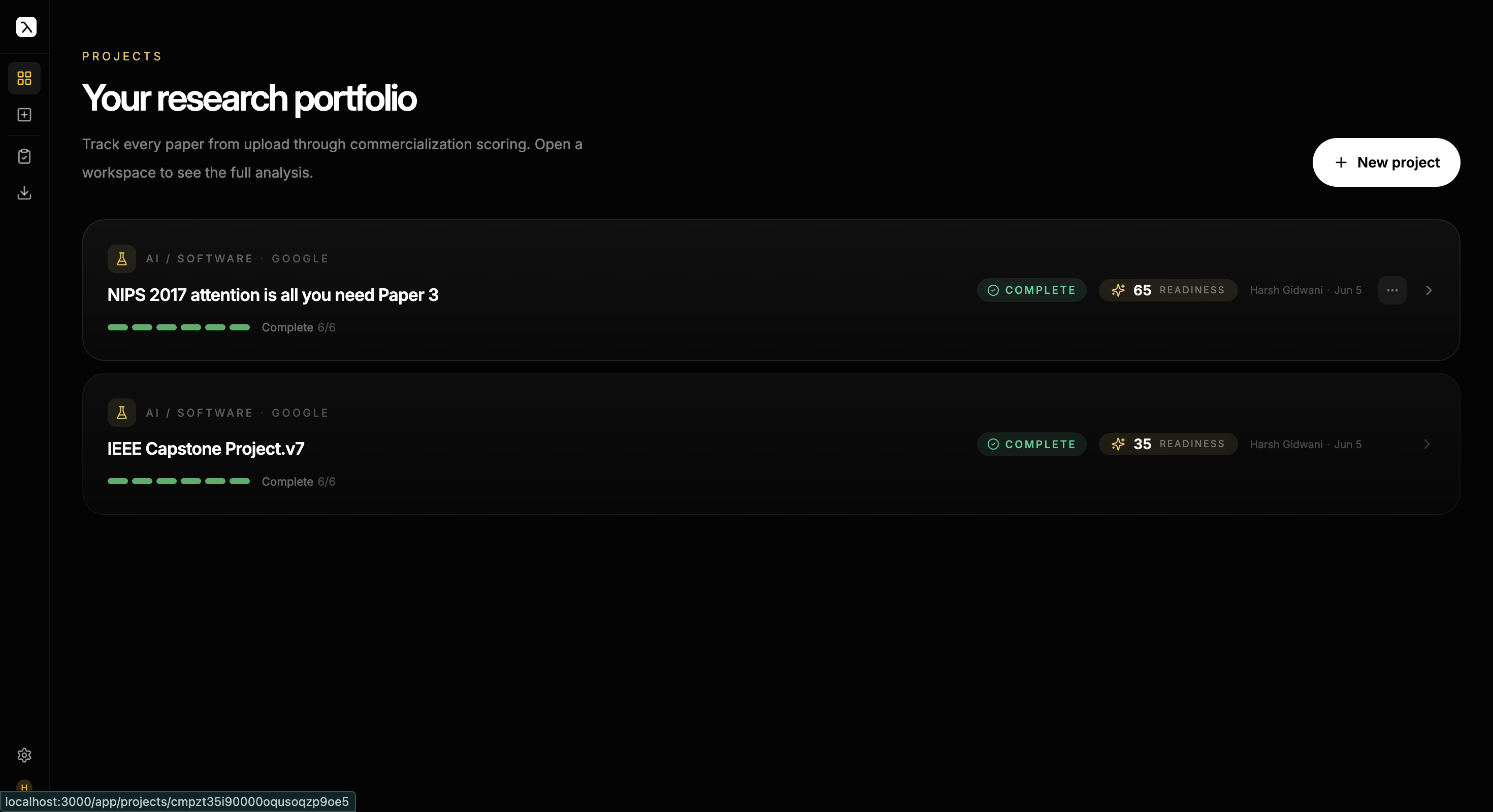 Lemma — research portfolio dashboard